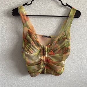 ZARA Printed Tulle Corset Top Size Small